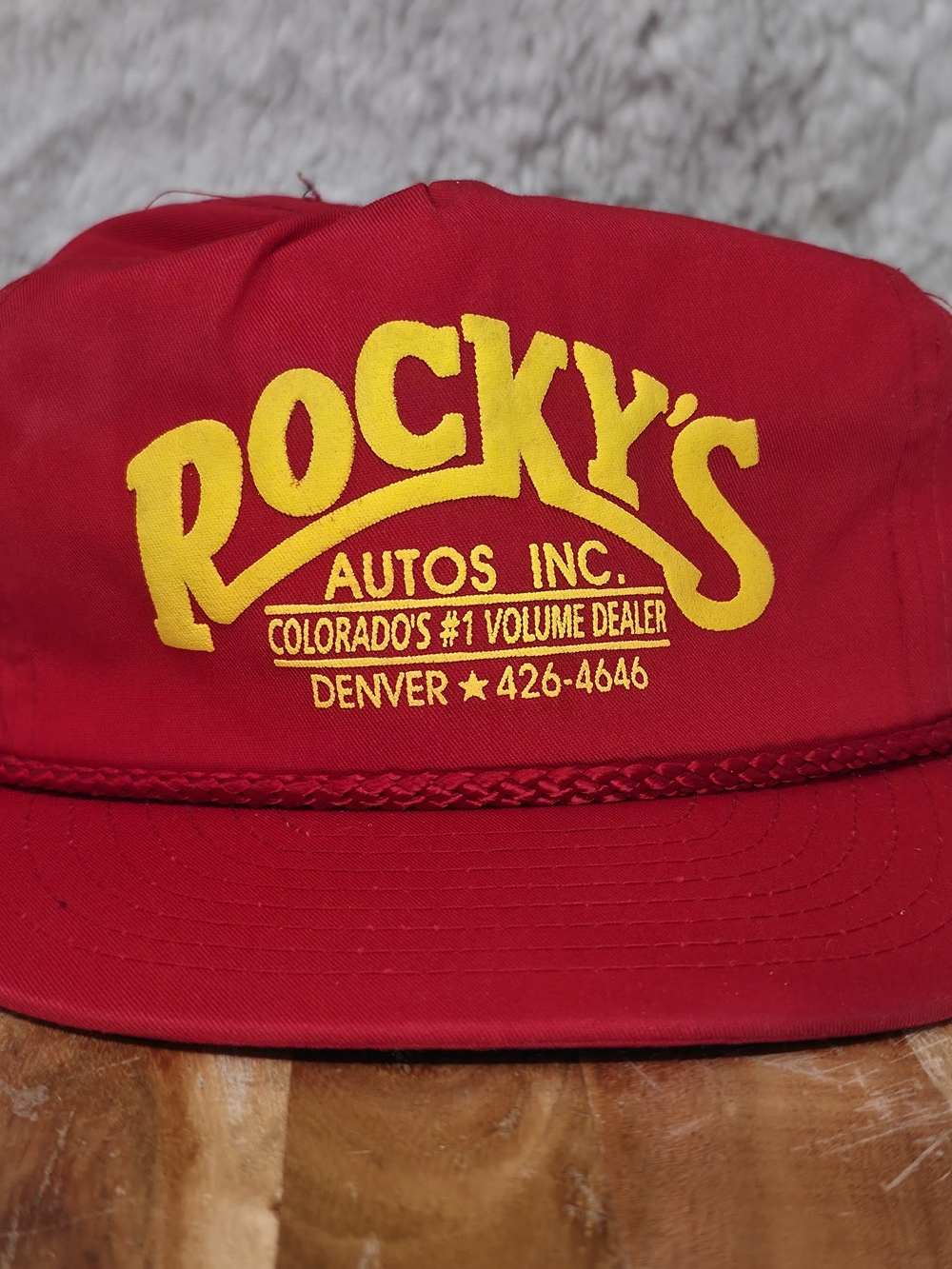 Vintage 80s Rocky's Autos Inc. Red & Yellow Vintage Hat